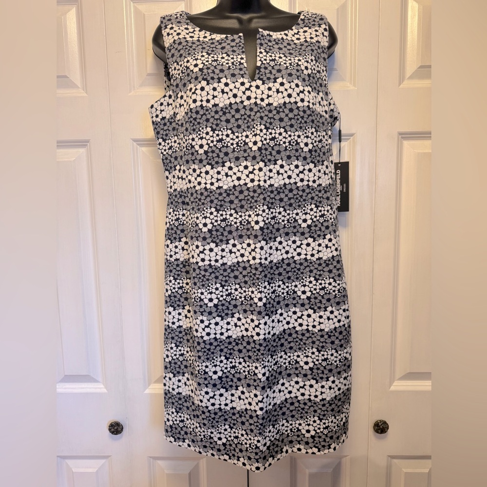 Karl Lagerfeld Dress Womens 8 Blue White Floral Sleeveless V Neck Back Zip NWT